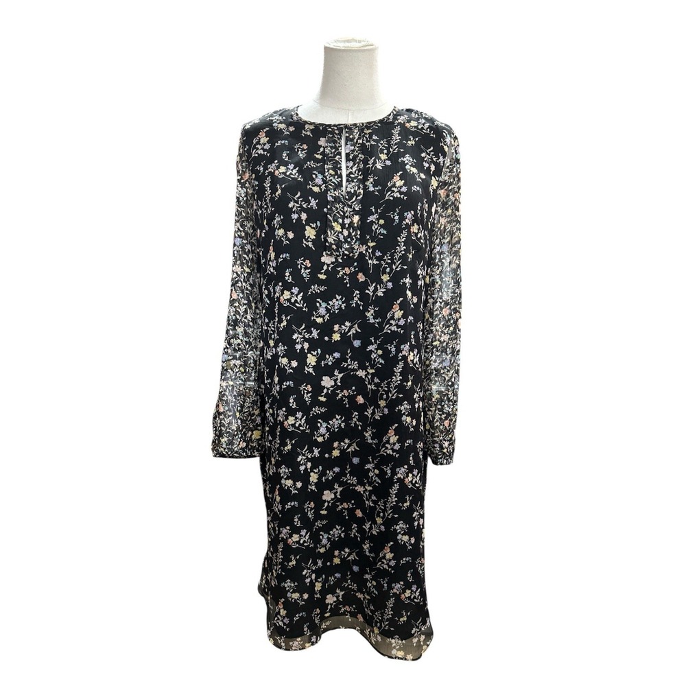 Lauren Ralph Lauren Womens‎ Dress 4 black floral peephole long sheer sleeve